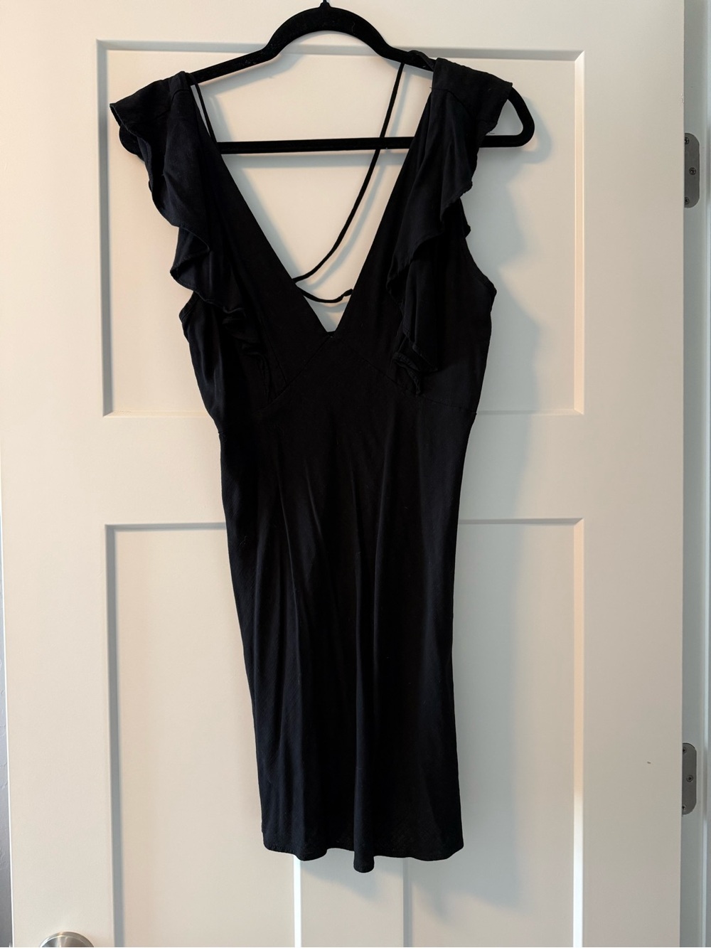 Zara Black Ruffle V-Neck Mini Dress